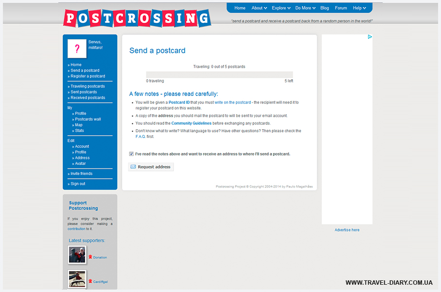 Postcrossing как зарегистрироваться